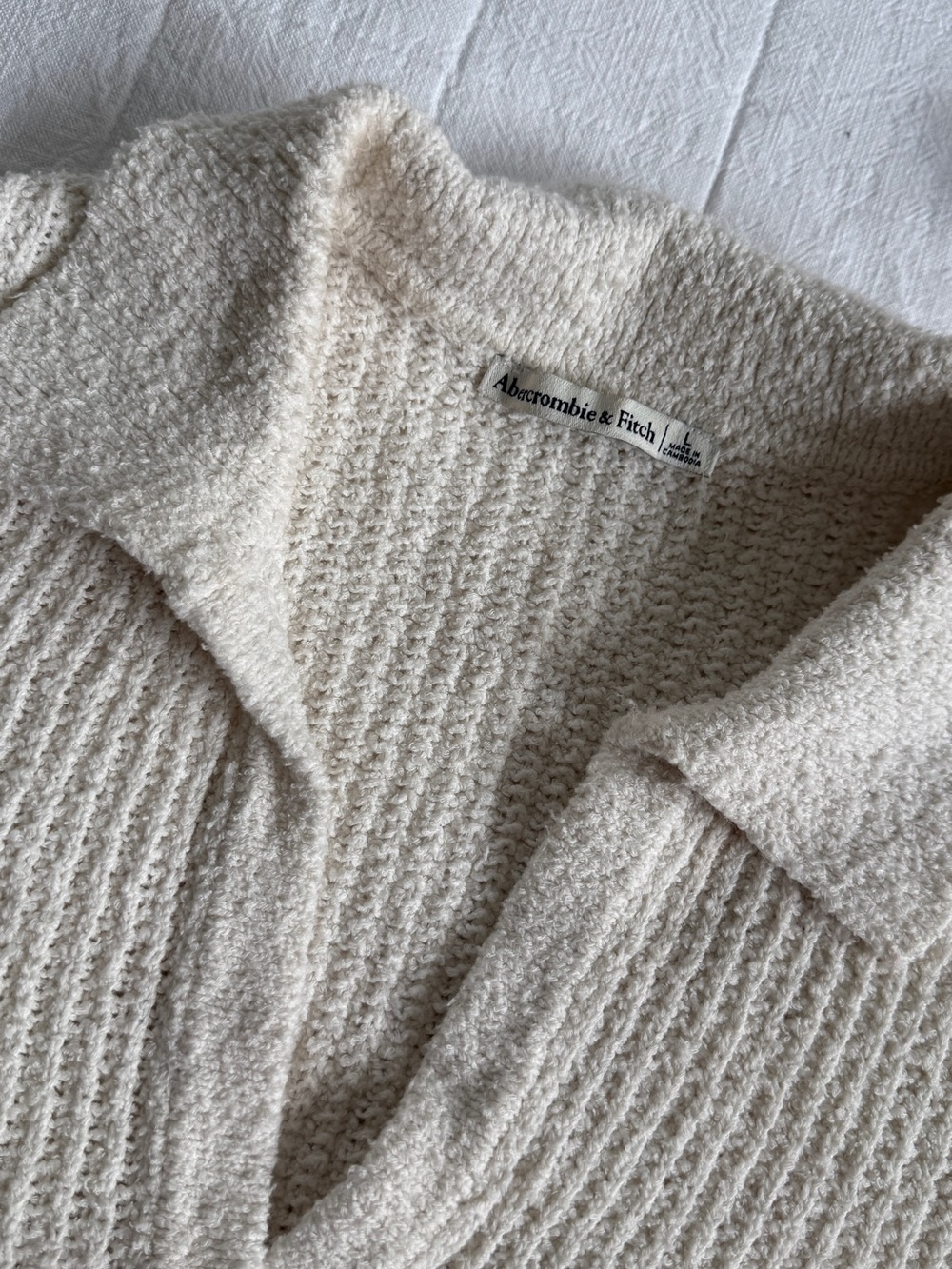 Abercrombie & Fitch Cream knitted Button-Front Short Sleeve Top - Picture 5 of 5
